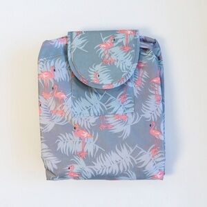 Flamingo cosmetic bag makeup pouch drawstring travel storage organizer grey new